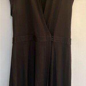 Theory Charcoal Gray V-Neck Midi Dress with Covered Buttons